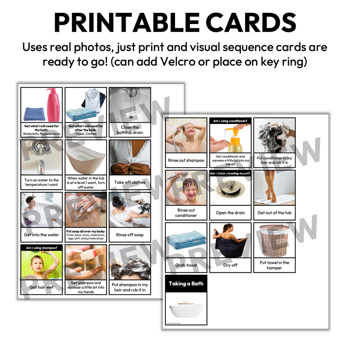 Taking a Bath Visual Sequence Cards — Autism Grown Up