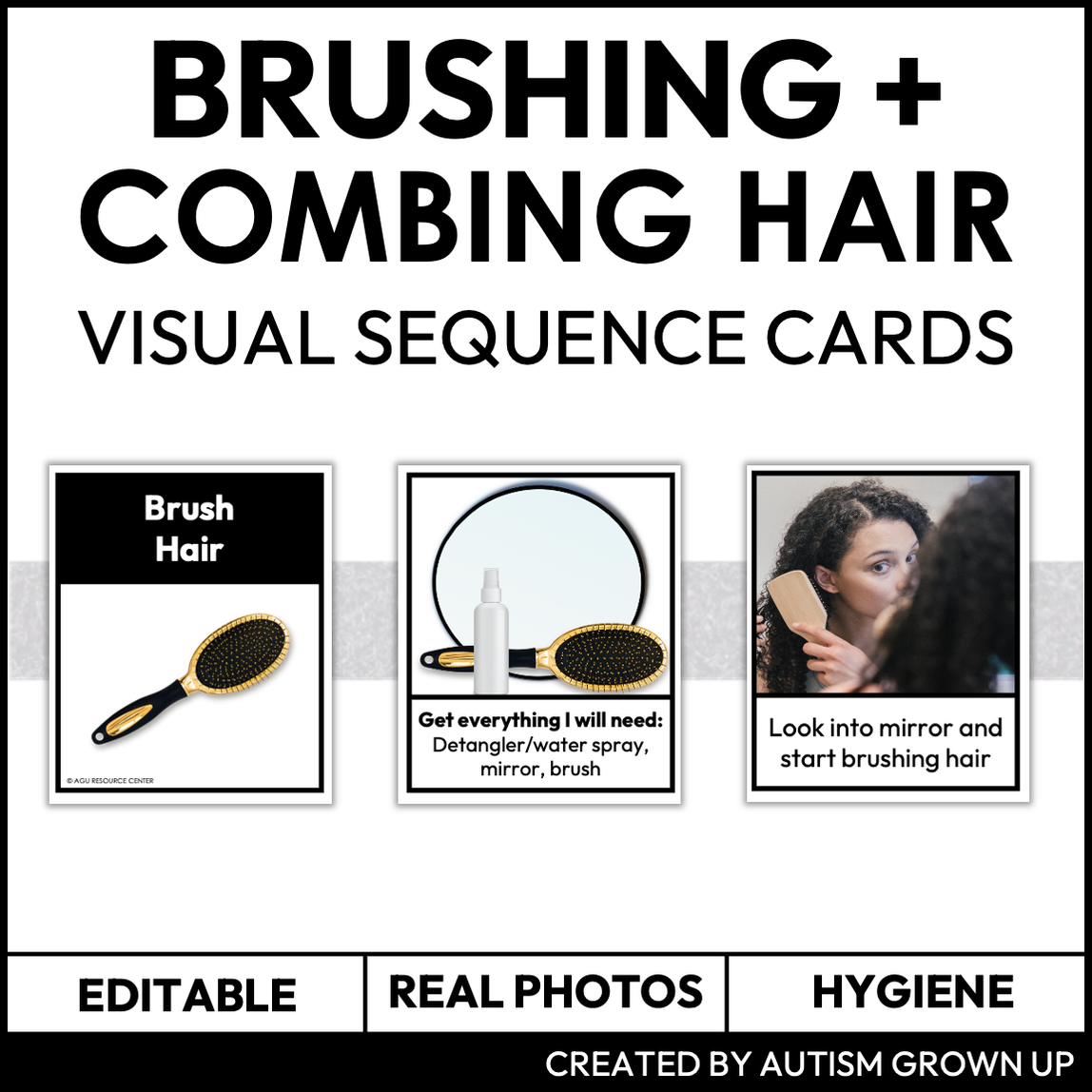 Brushing and Combing Hair Visual Sequence Cards — Autism Grown Up