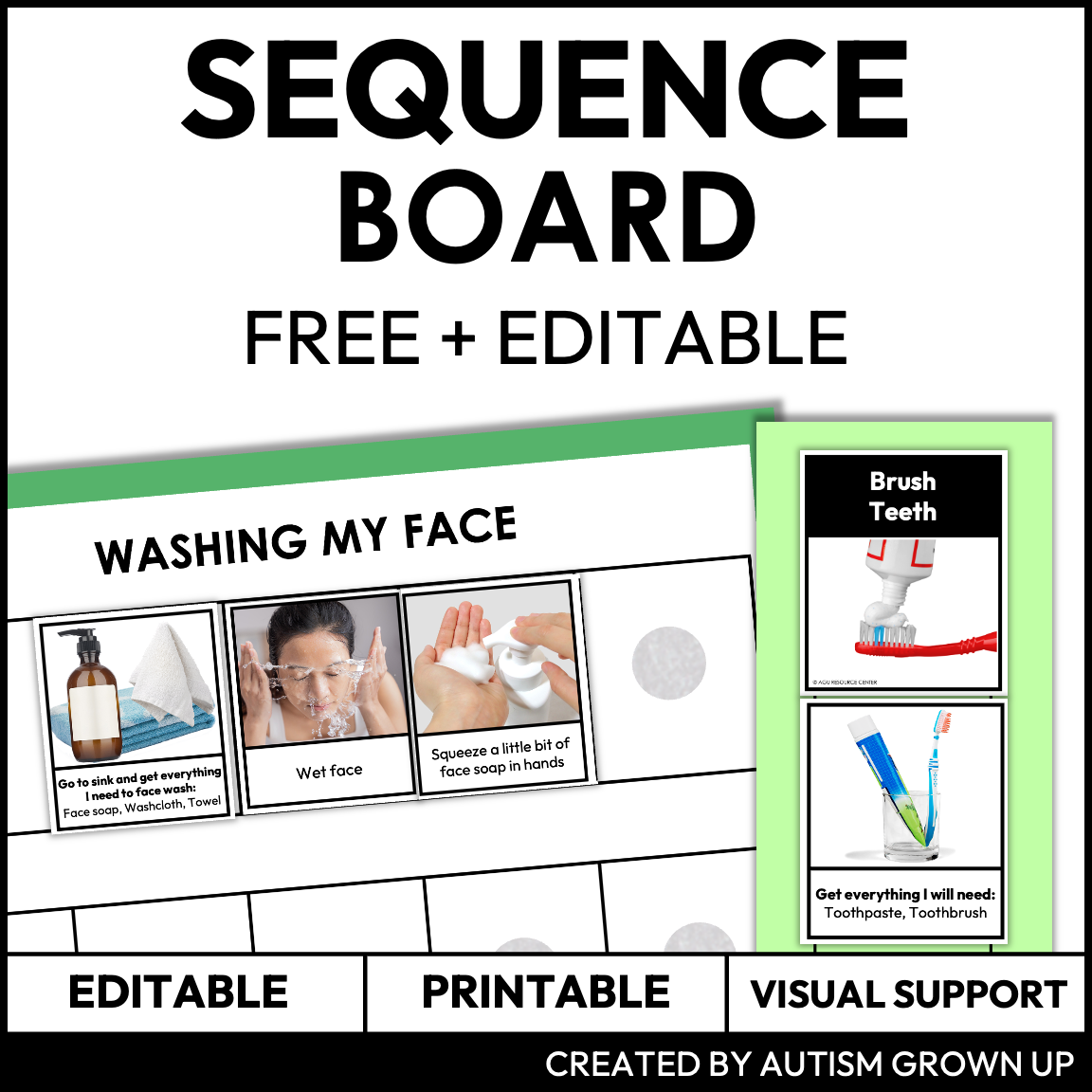 Free + Editable Visual Sequence Board for Life Skills — Autism Grown Up for Adl Sequencing Cards Printable Free