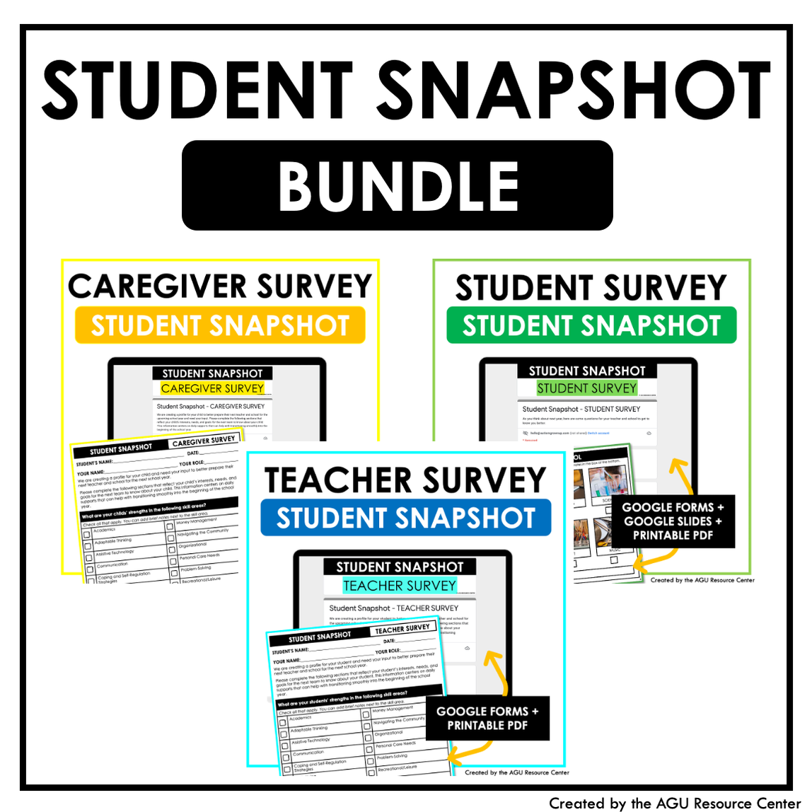 End of the Year Survey Bundle | Combined Student Snapshot Profile ...