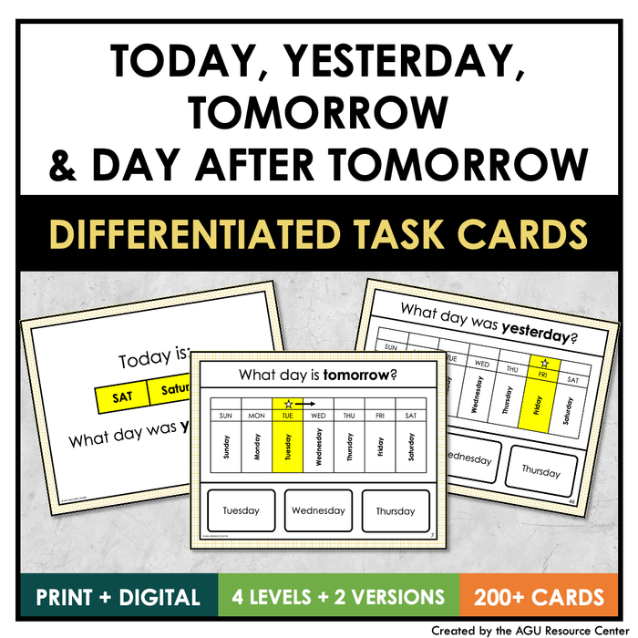 Today, Yesterday, Tomorrow, and Day After Tomorrow Calendar Task Cards ...
