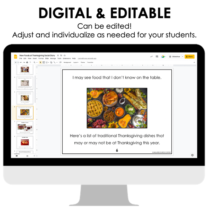 New Foods at Thanksgiving Social Story | EDITABLE