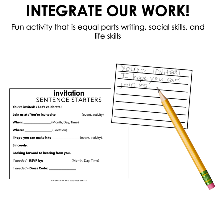 Invitation Cards | Differentiated Writing for Special Education