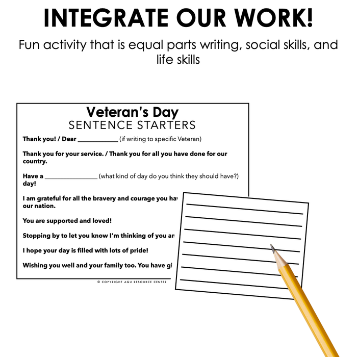 Veterans Day Cards  | Differentiated Writing for Special Education