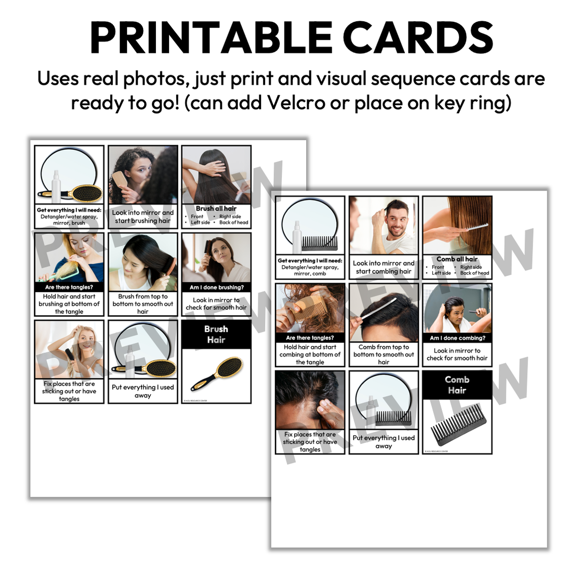 Brushing and Combing Hair Visual Sequence Cards — Autism Grown Up