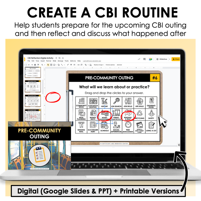 Community Outing (CBI) Visual Reflection Worksheets + Digital Activity