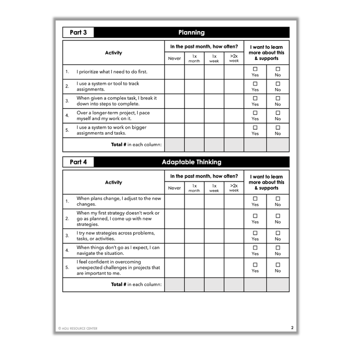 Executive Functioning Skills | Student Self-Assessment
