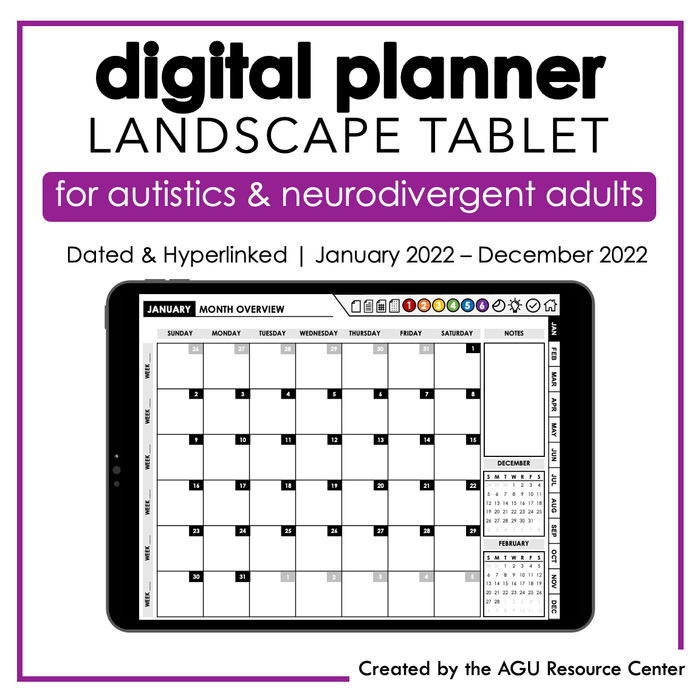 2022 Tablet Digital Autistic / Neurodivergent Adult Planner | Landscape