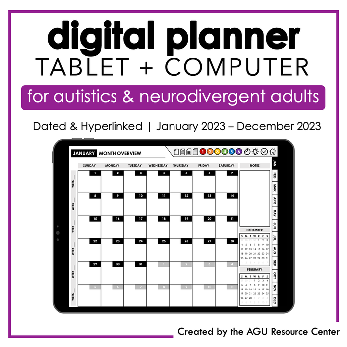 2023 Tablet Digital Autistic / Neurodivergent Adult Planner | Landscape