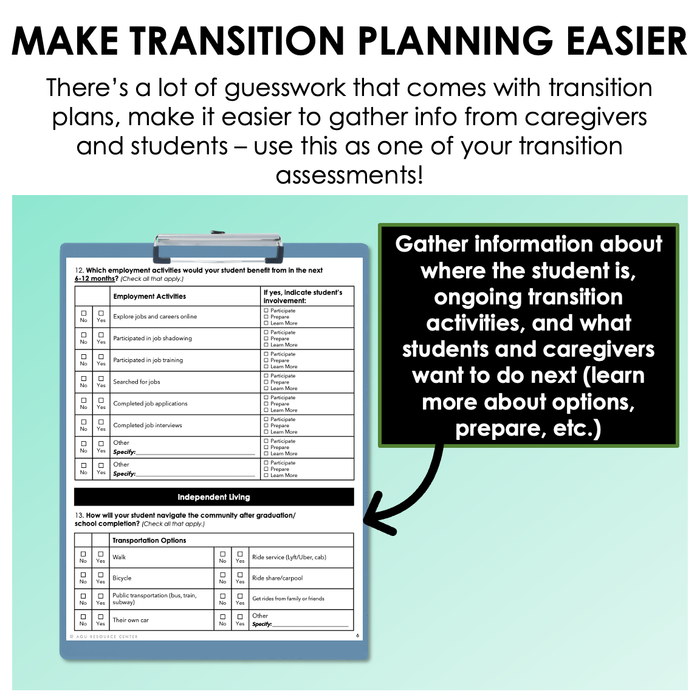 Transition Plan Assessment | Surveys for Students & Caregivers