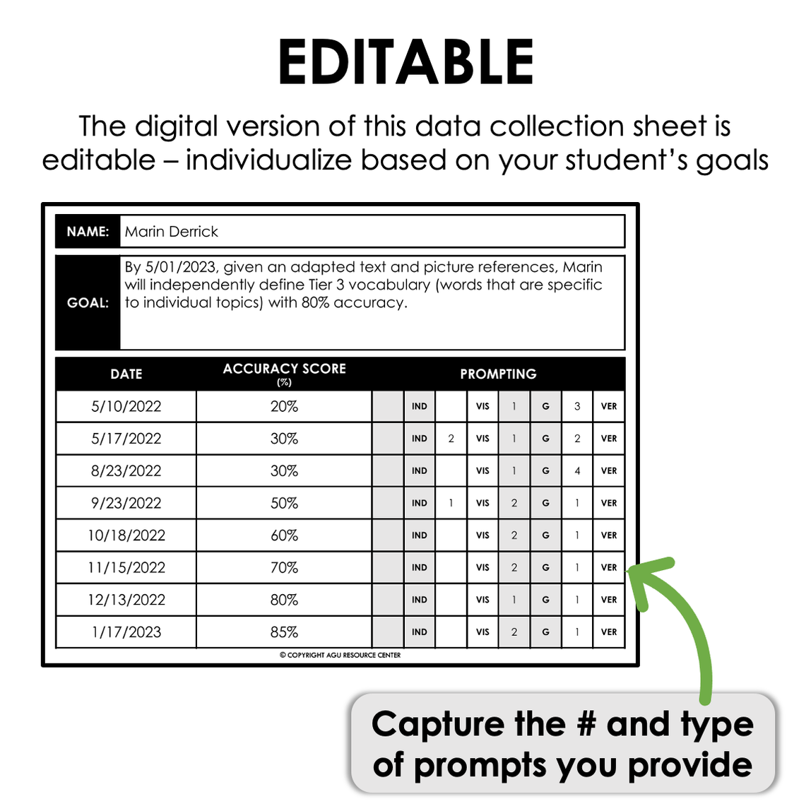 Goal Data Collection Sheet IEP Data Tracking — Autism Grown Up