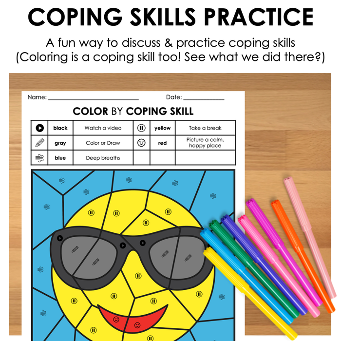 Emoji Color by Code | Coping Skills Activity